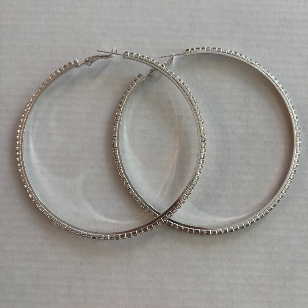 Oversized silver plated CZ crystal hoop earrings
